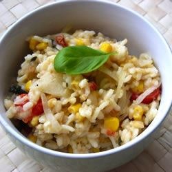 Risotto with Tomato, Corn and Basil