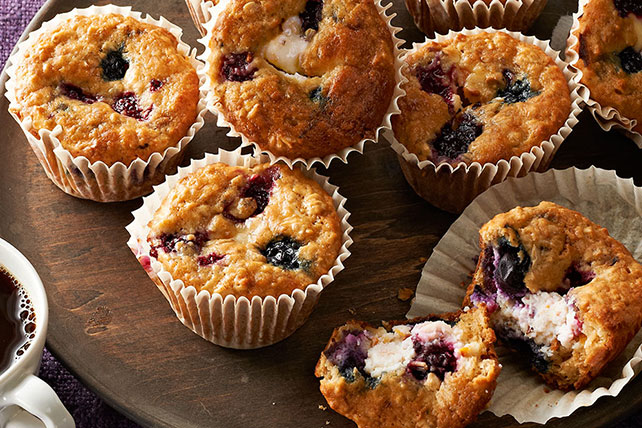 Wild Berry-Oatmeal Cheesecake Muffins