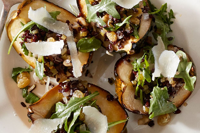 Acorn Squash with Wild Rice and Arugula Stuffing