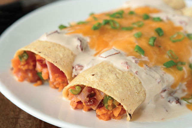 Sweet Potato Enchiladas in Creamy Chipotle Sauce