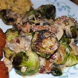 Brussels Sprouts in a Sherry Bacon Cream Sauce